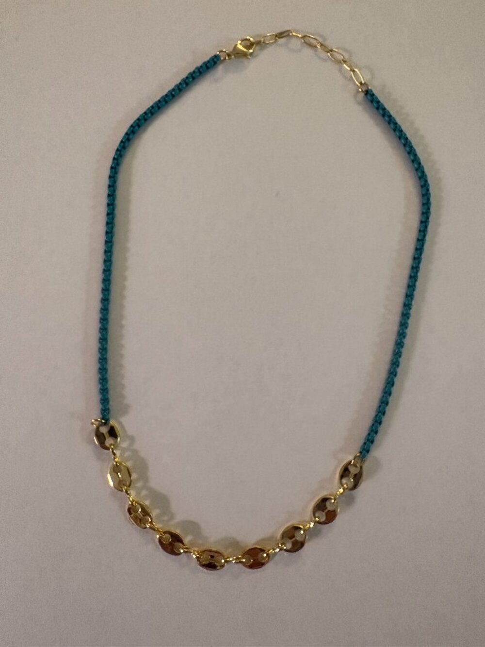 NWOT Marlyn Schiff Gucci link brass & turquoise necklace